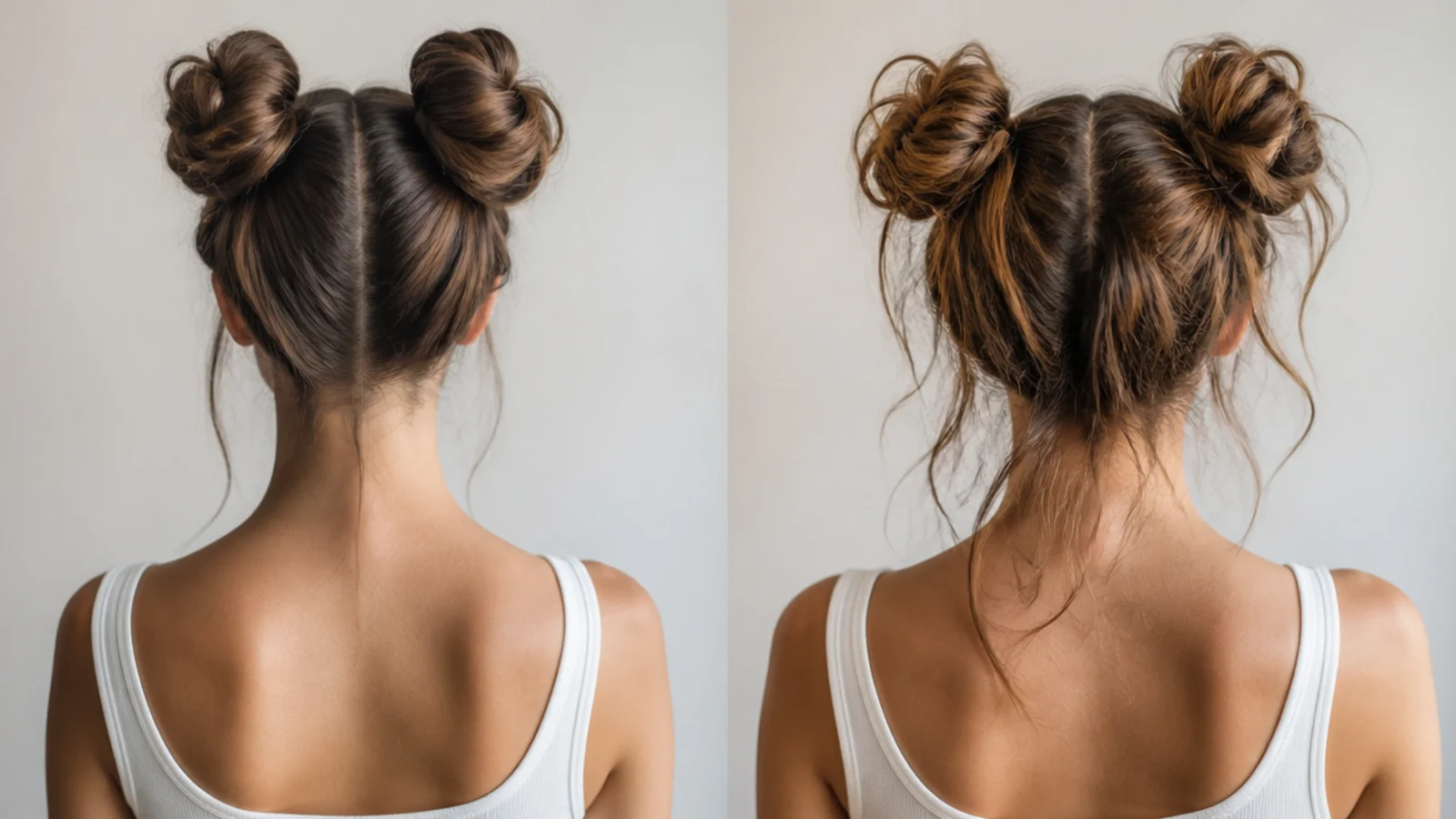A neat, secure long-hair bun versus a loose, unraveling one