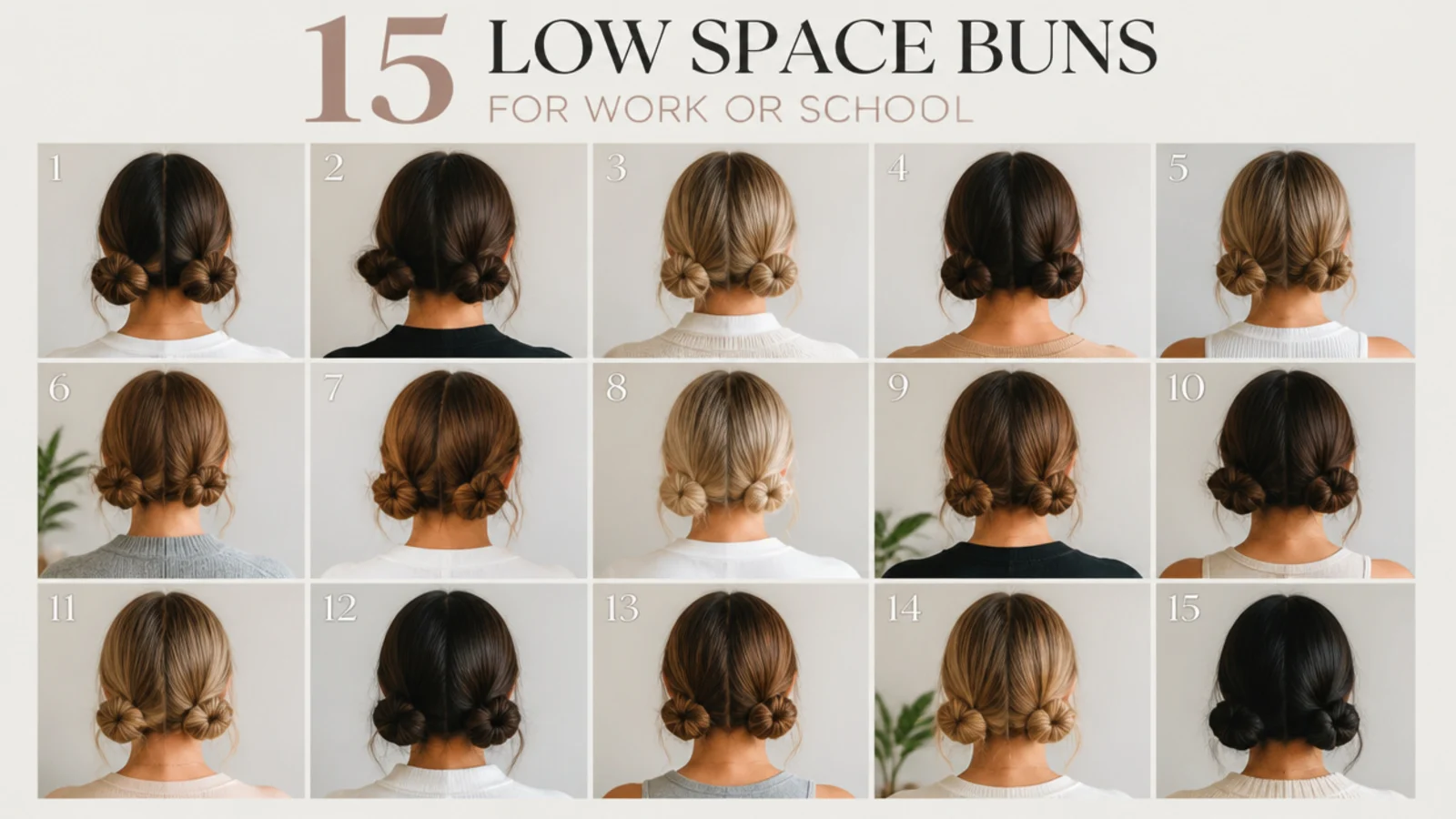 15 low space buns for work or school, vertical Pinterest style