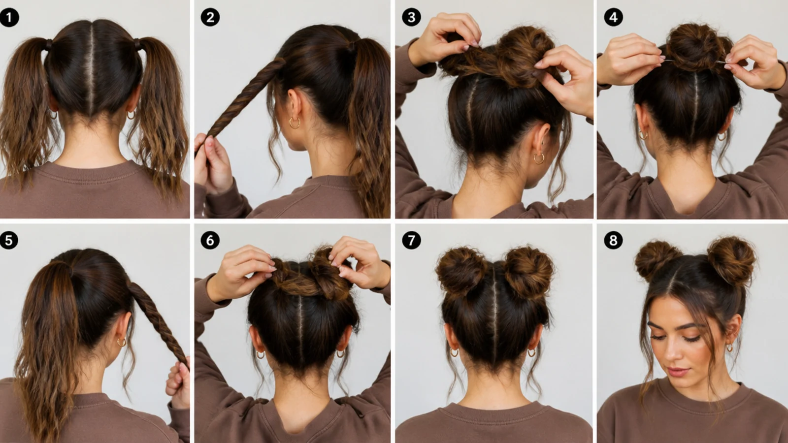 Twisting a ponytail and wrapping it into a messy bun