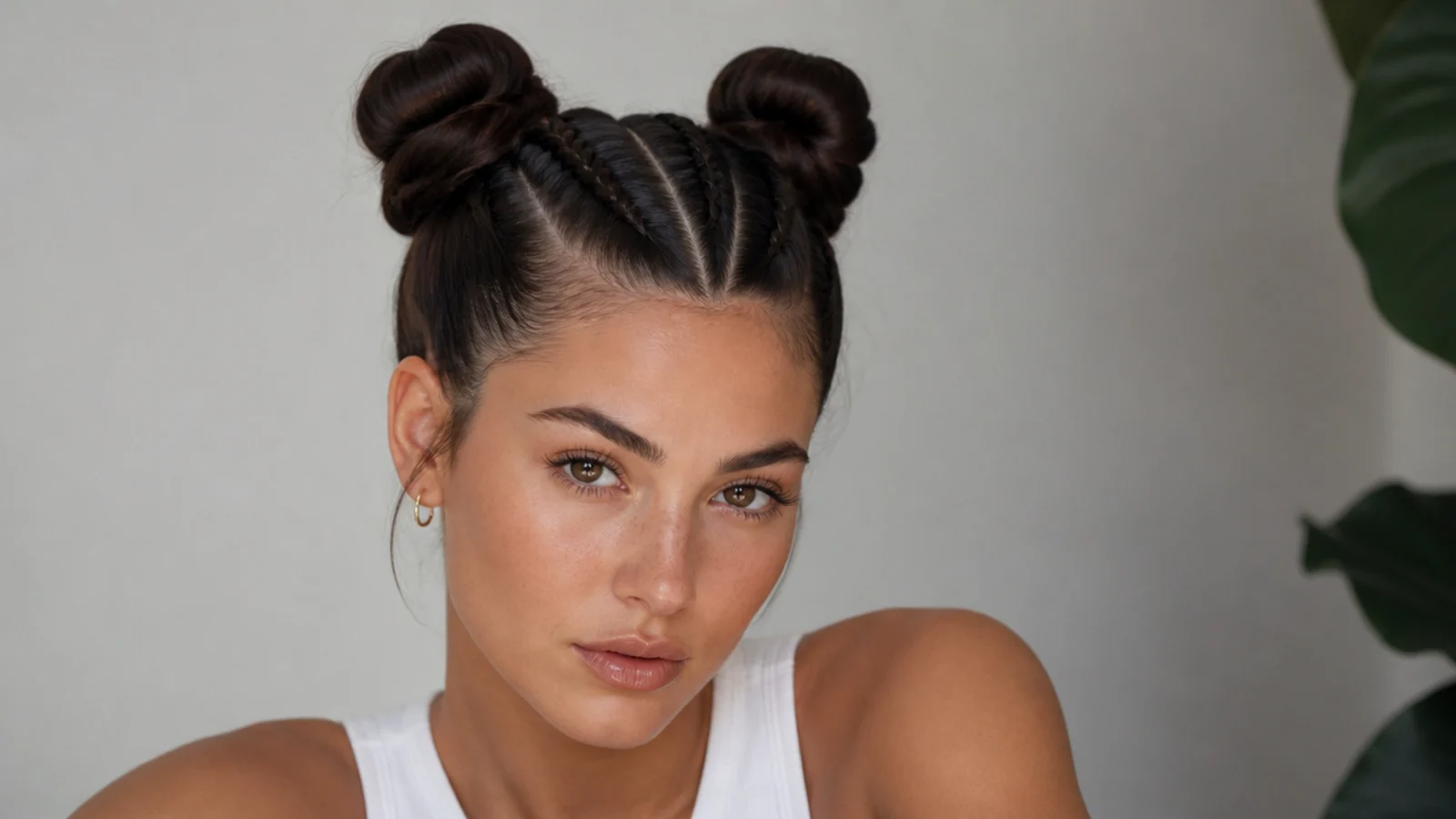 Slicked space buns with neat braids leading into each bun