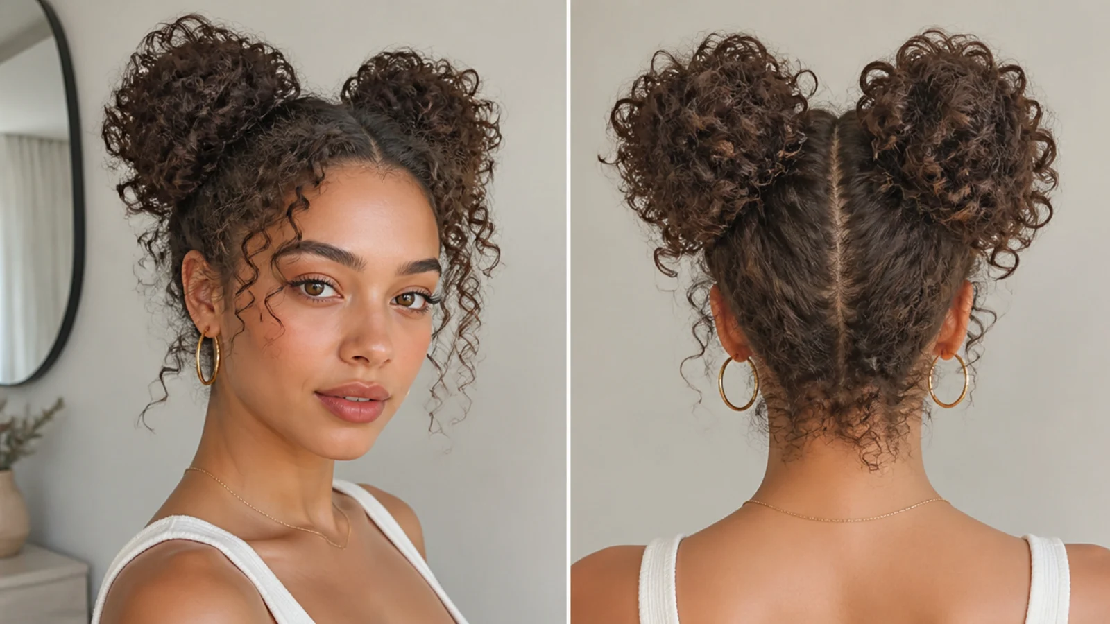 Curly space buns made fuller with added curly hair