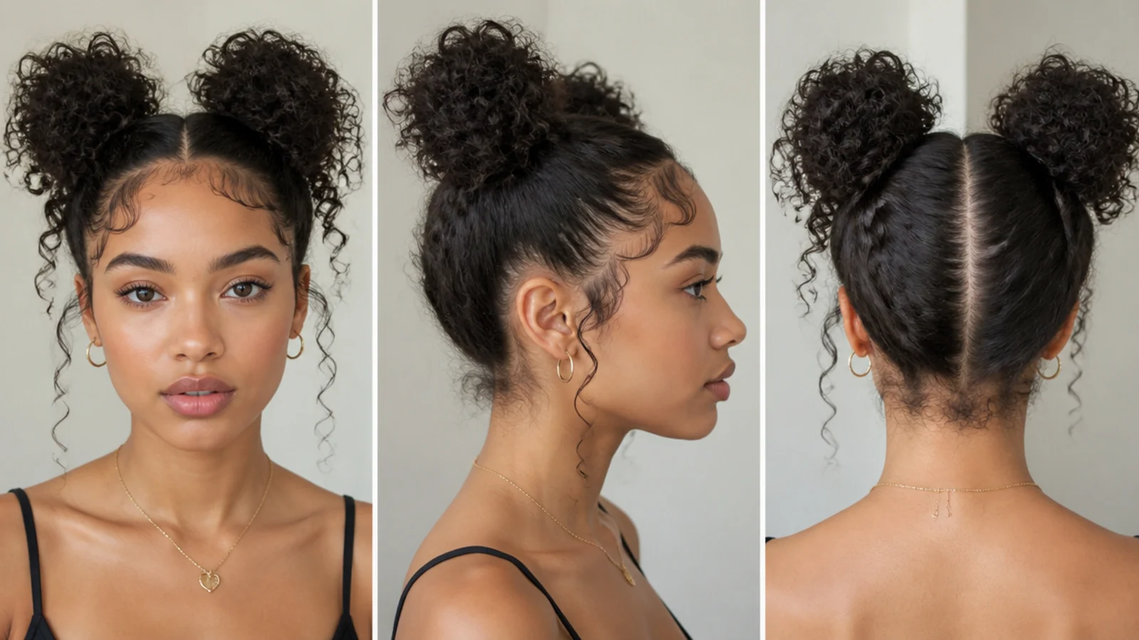Curly space buns with neatly laid edges