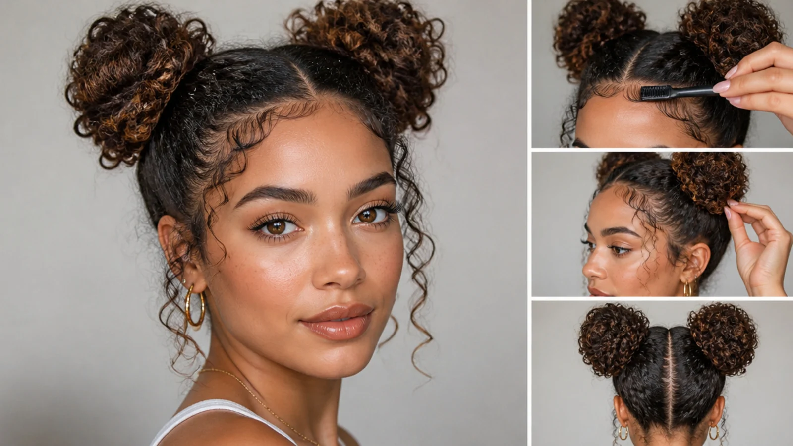 Gentle gathering and edge care for curly space buns