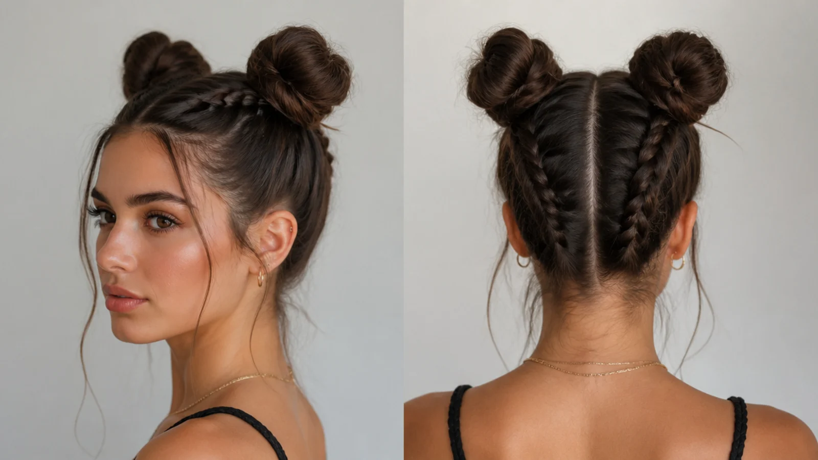 Space buns with braids leading up into each bun