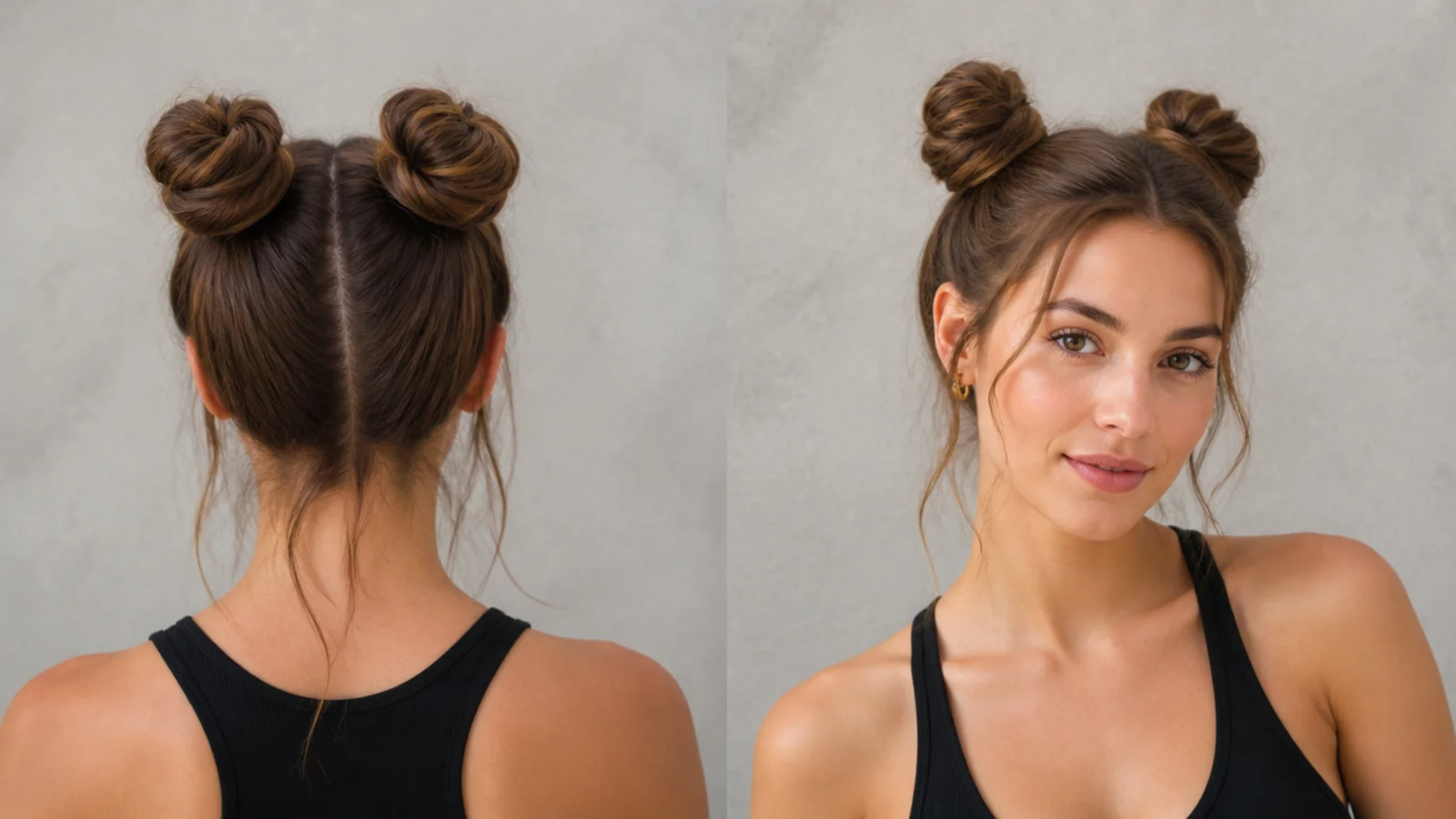 Two space buns made by twisting the hair into a rope bun