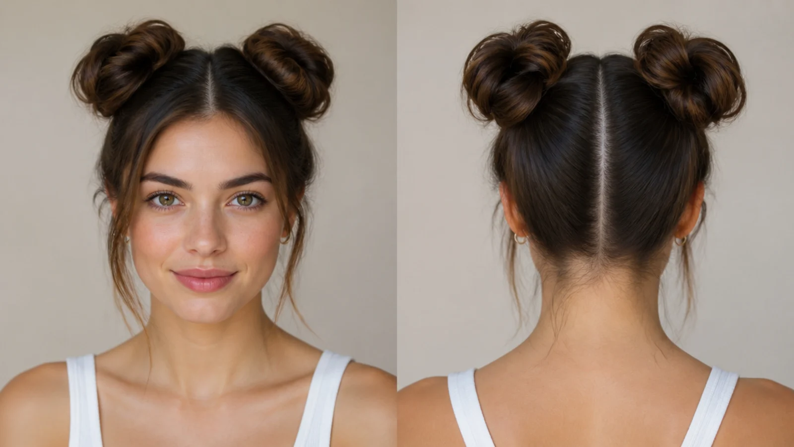 Space buns with a clean middle part between them