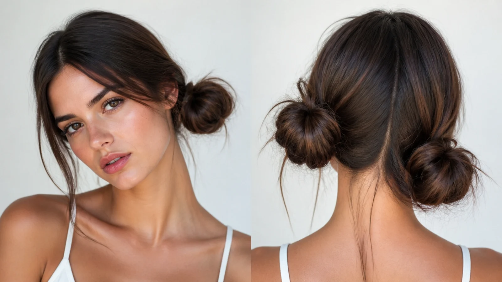 Asymmetric side space buns set lower on one side
