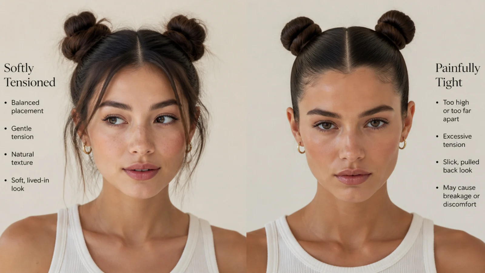 Softly tensioned space buns versus painfully tight ones