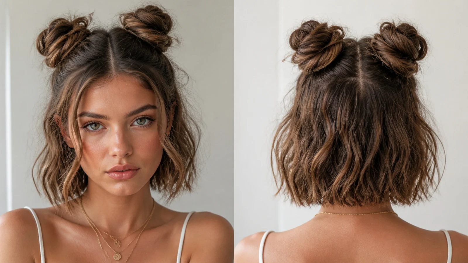 Short hair with bubble half-up mini space buns