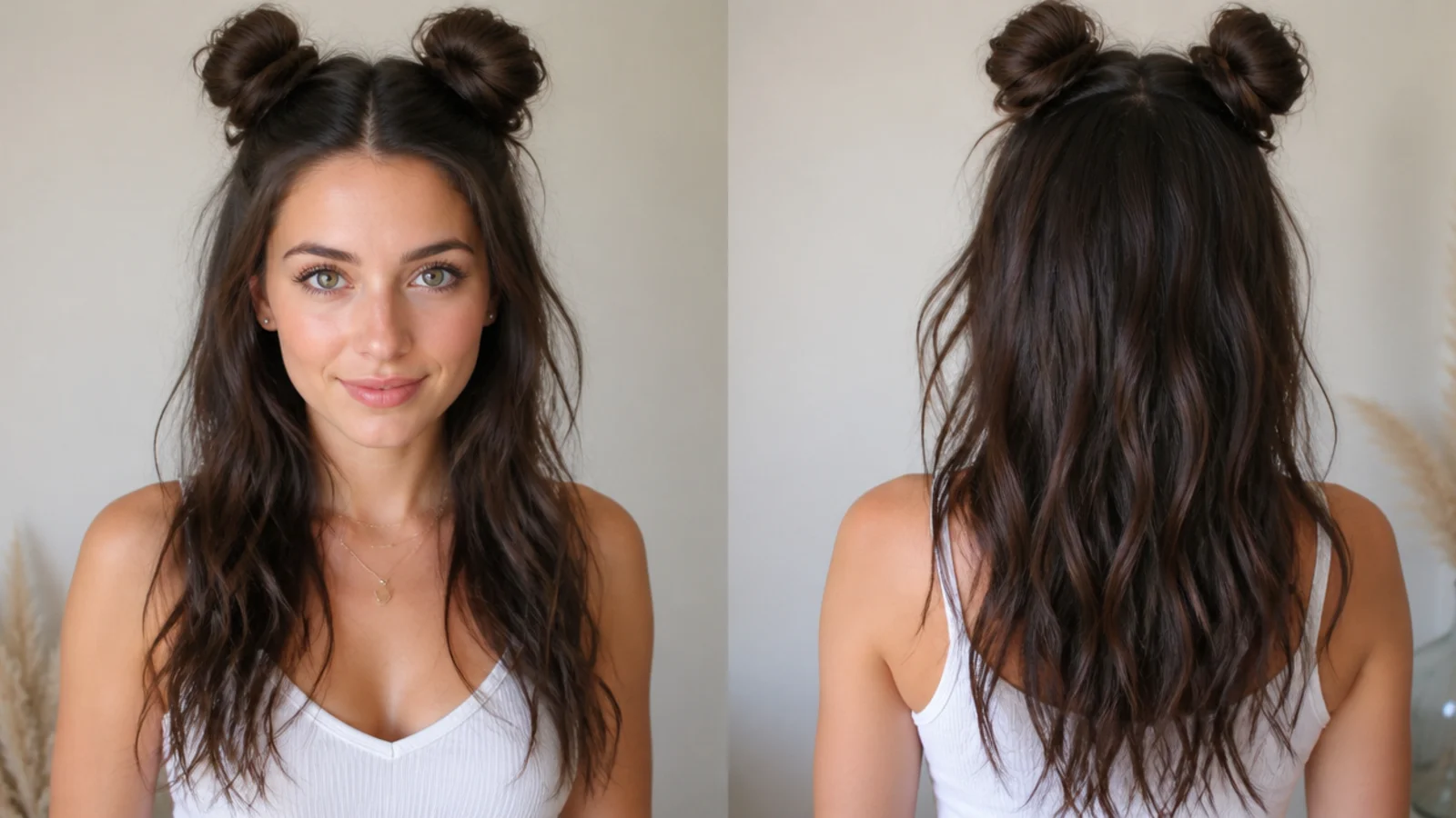 Half-up buns using only the top section with the rest of the hair down