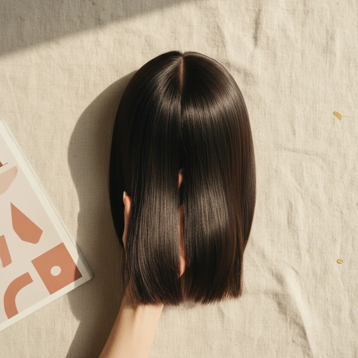 Front view of a shoulder-length bob with a clean centre part, straight and polished