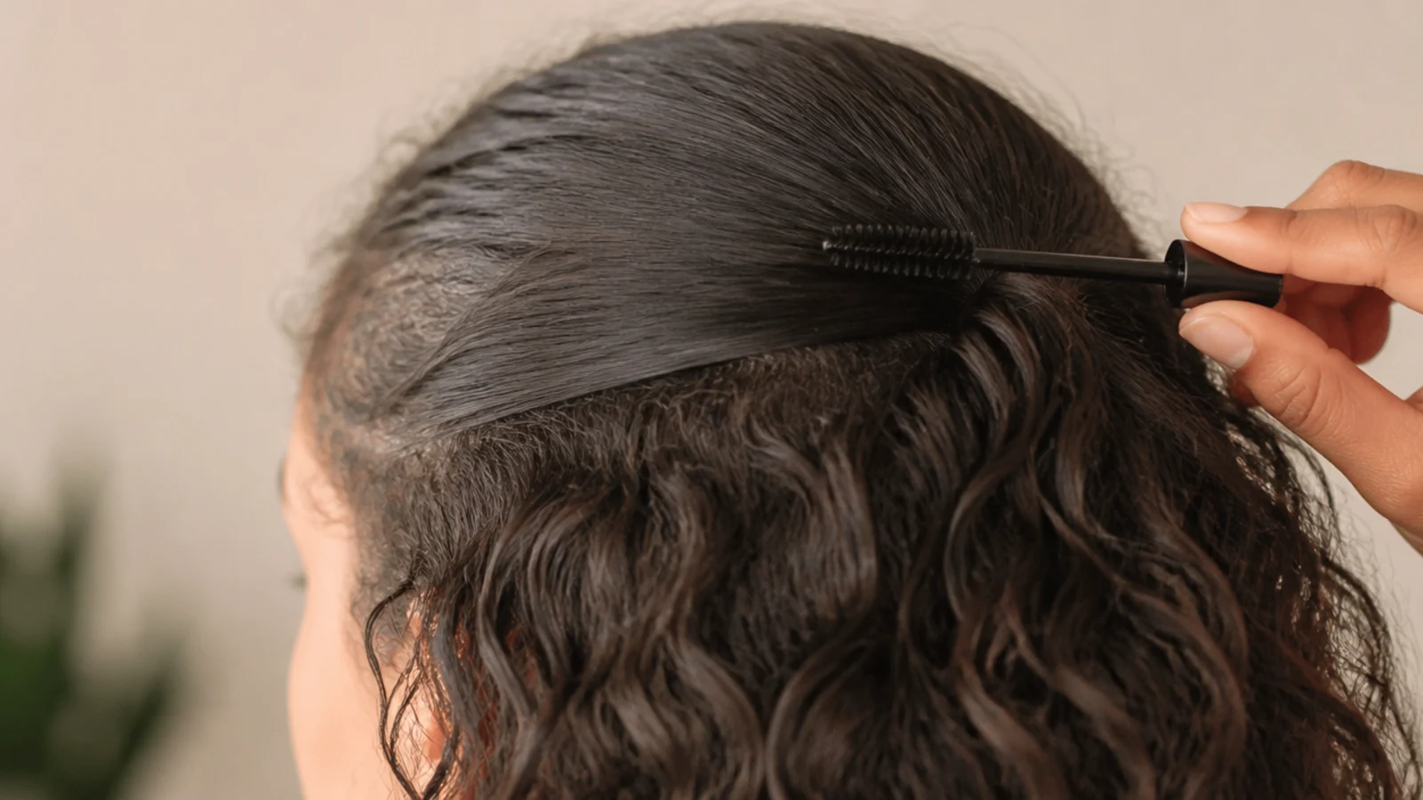 Pure aloe vera gel smoothed over crown halo frizz with a clean mascara wand