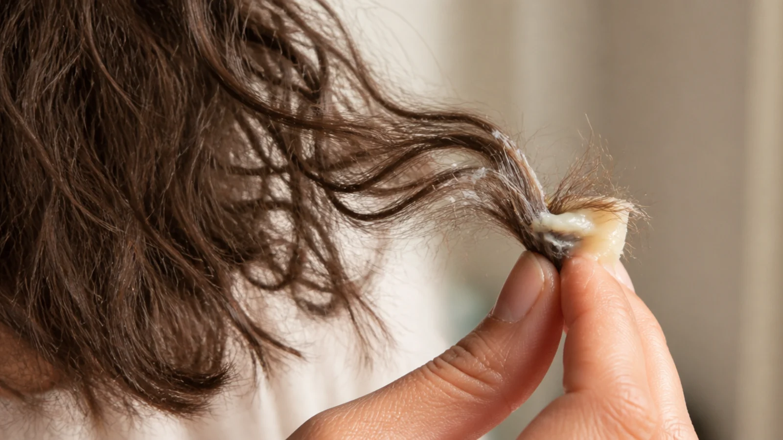 Raw shea butter warmed and sealed onto the last two inches of frizzy split ends