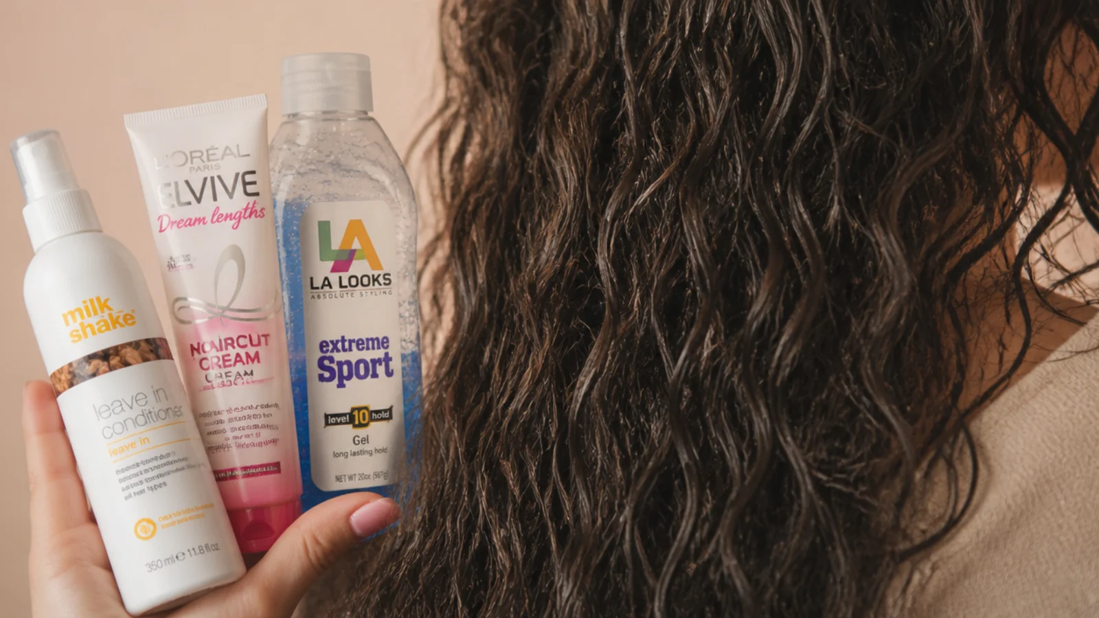Three inexpensive drugstore products layered on frizzy hair in leave-in, cream then gel order