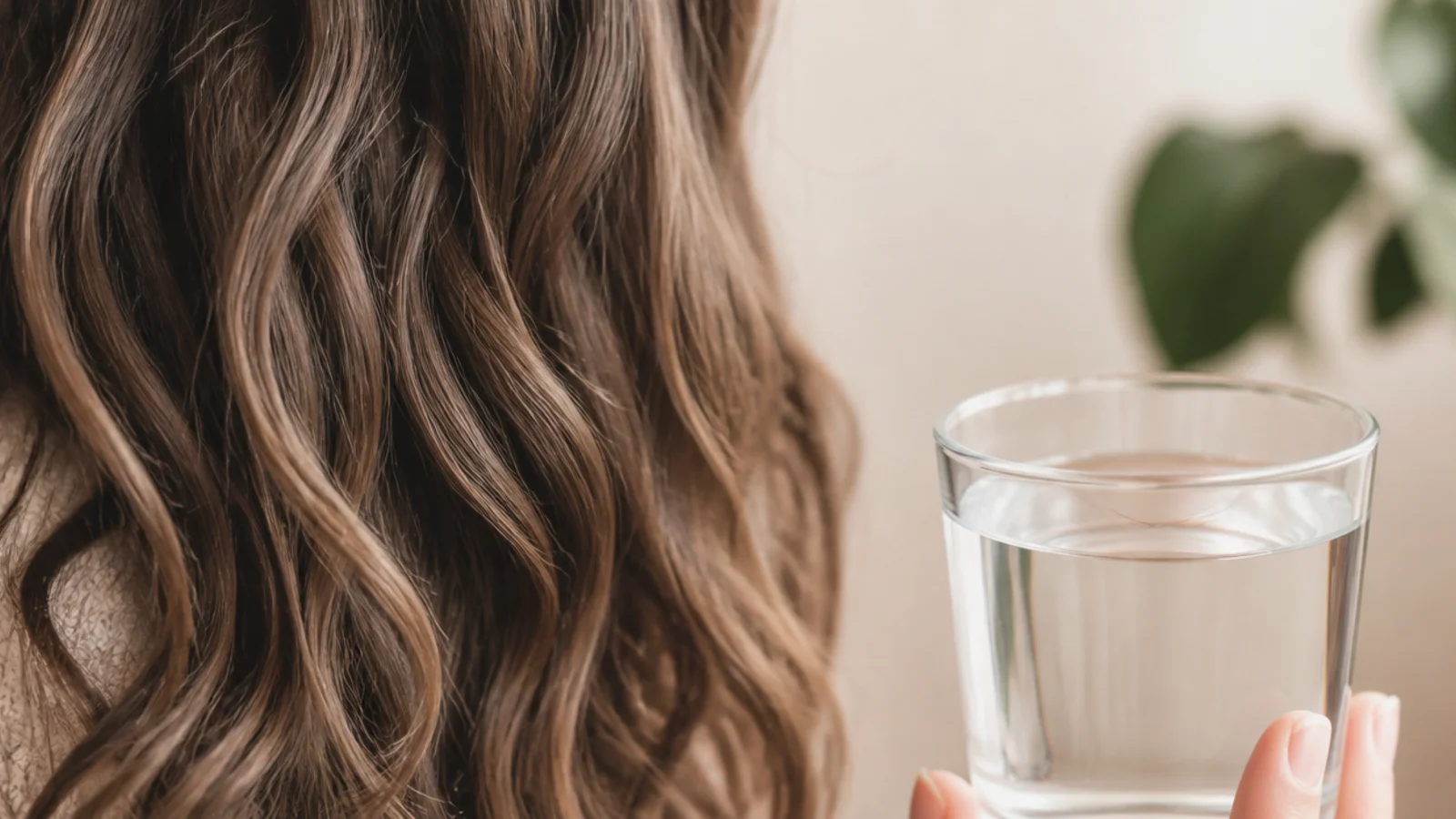 Glass of water with a single hair strand floating on the surface to test hair porosity