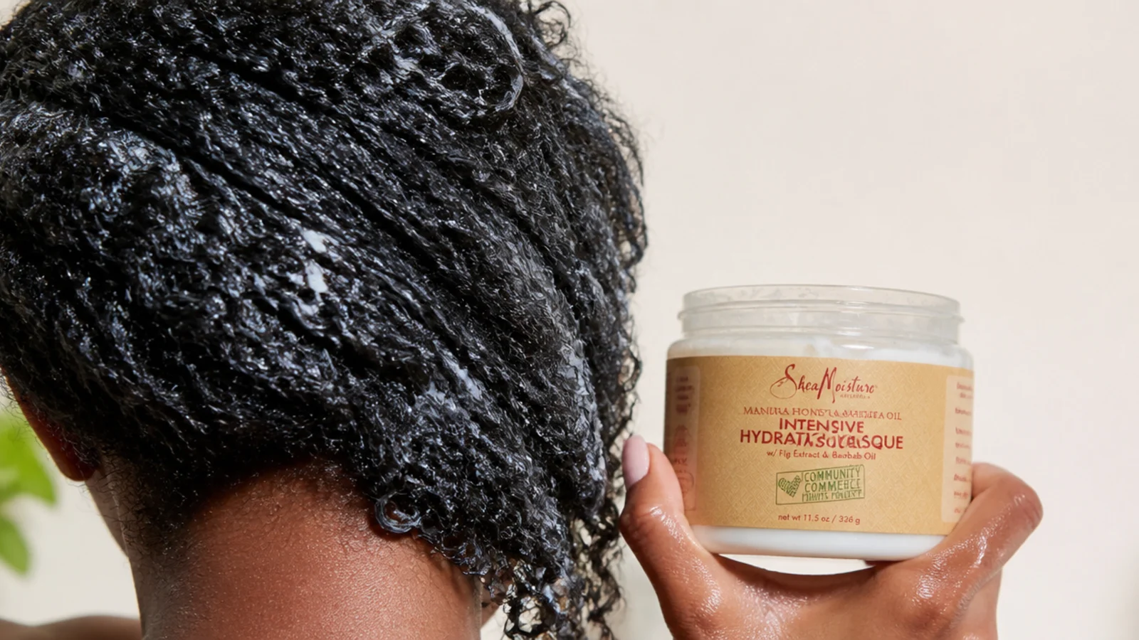 SheaMoisture Manuka Honey and Mafura Oil intensive hydration masque on thick coarse frizzy hair