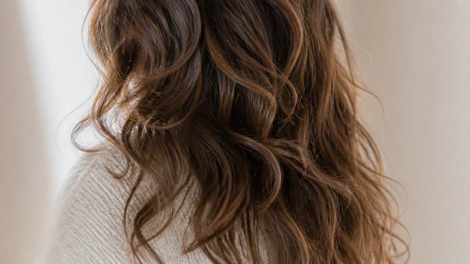 Long blended layers on frizzy hair with no hard ends, falling softly to mid back