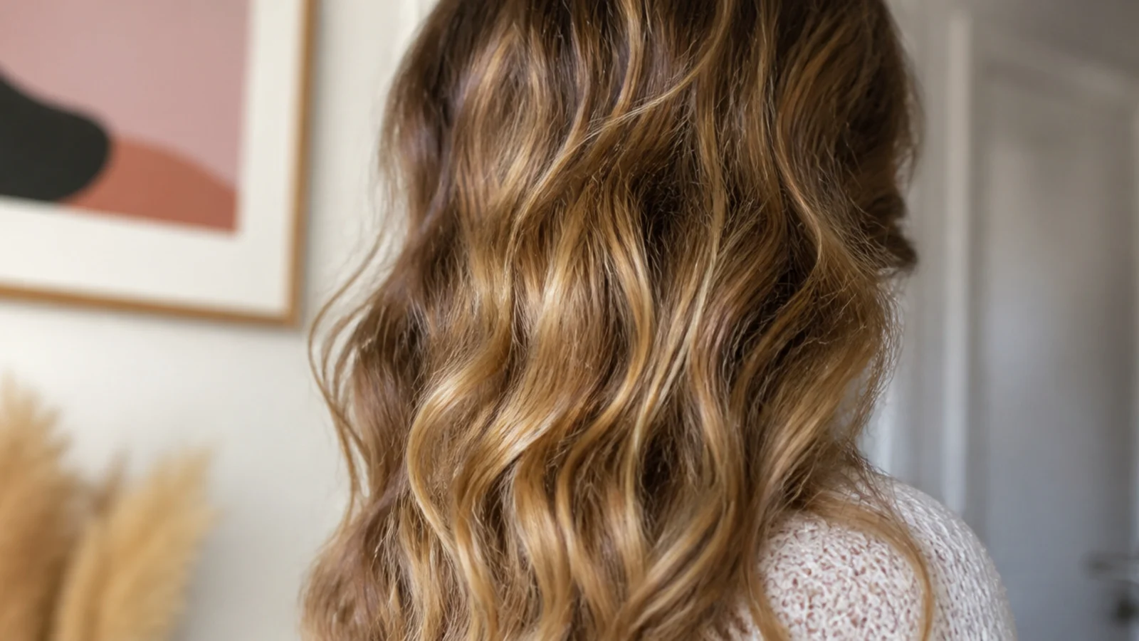 Soft set waves on formerly puffy frizzy hair created overnight by sleeping in two loose braids