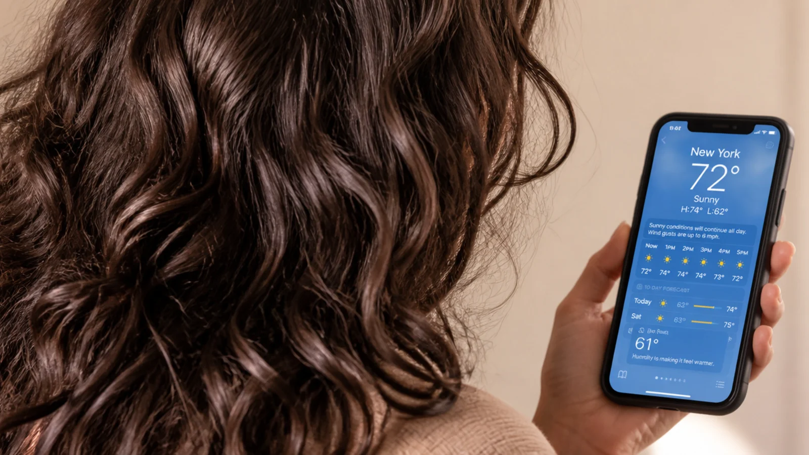 Dew point reading on a phone weather app used to decide the anti frizz routine for frizzy hair