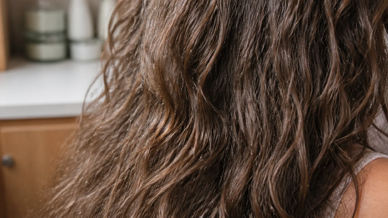 Clarifying shampoo used monthly on frizzy hair to remove silicone and hard water buildup