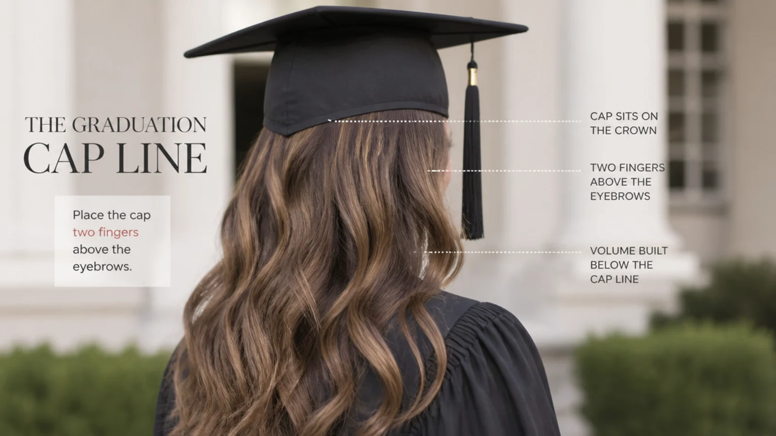 Diagram of the graduation cap line two fingers above the eyebrows with volume built below it