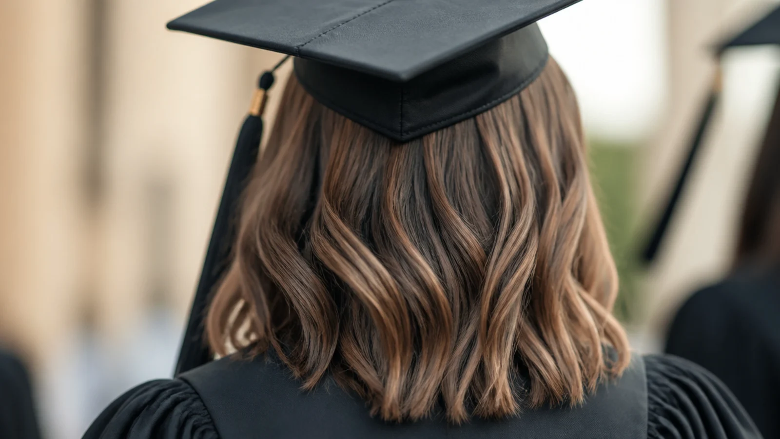 Flat iron bent waves graduation hairstyle on a collarbone length lob with texture starting at ear level