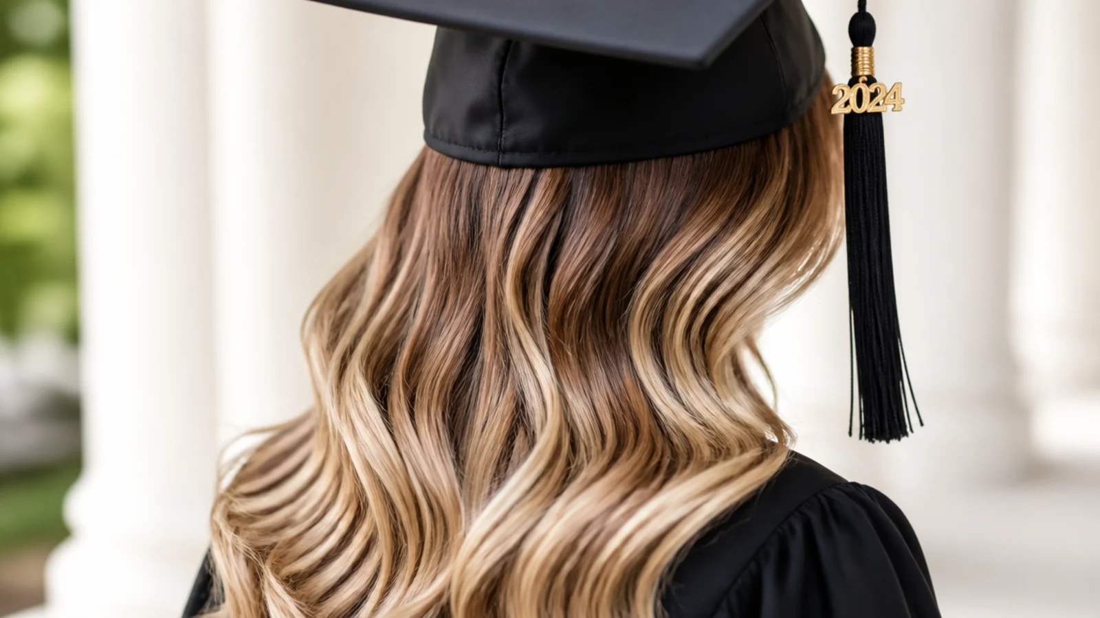 Loose S wave blowout graduation hairstyle with cap and bends starting at ear level