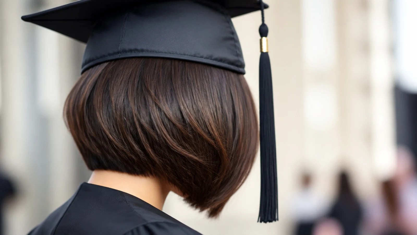 Textured bob graduation hairstyle with cap and volume built at the jawline instead of the crown