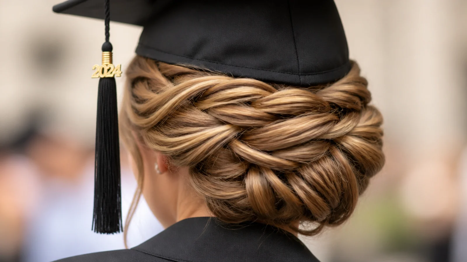 Two strand twist graduation updo pinned into a low crown shape around the back of the head