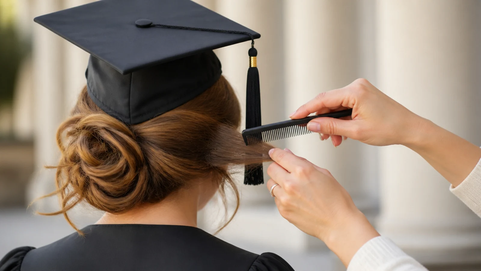 Backcombing hair at the occipital bone to build graduation updo volume below the cap line