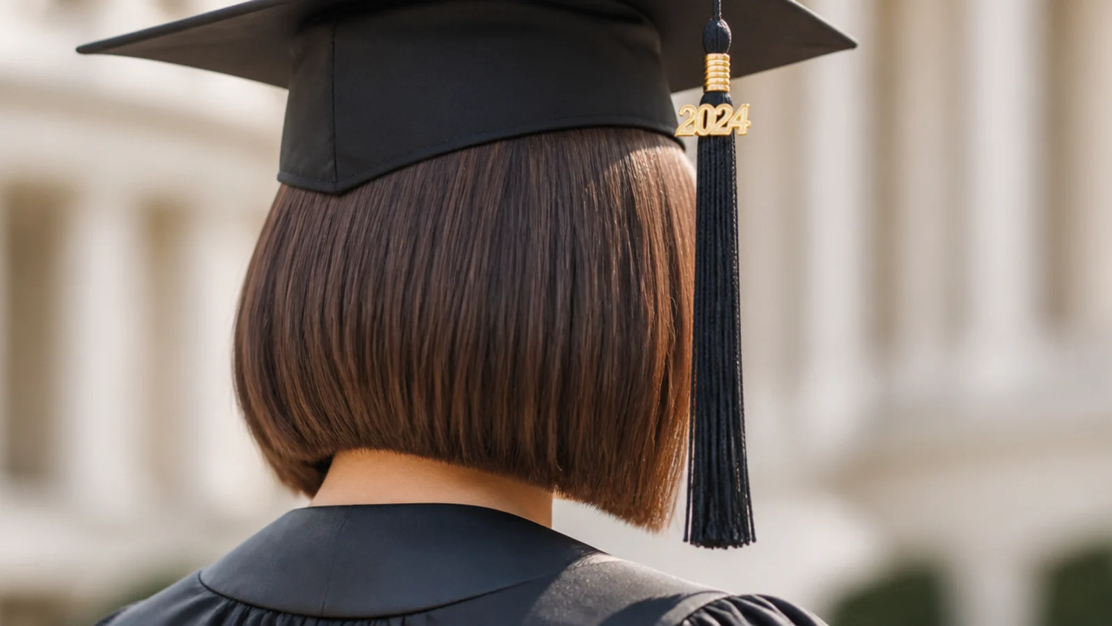 Sleek blunt bob graduation hairstyle flat ironed to the jaw with a glossy blunt perimeter