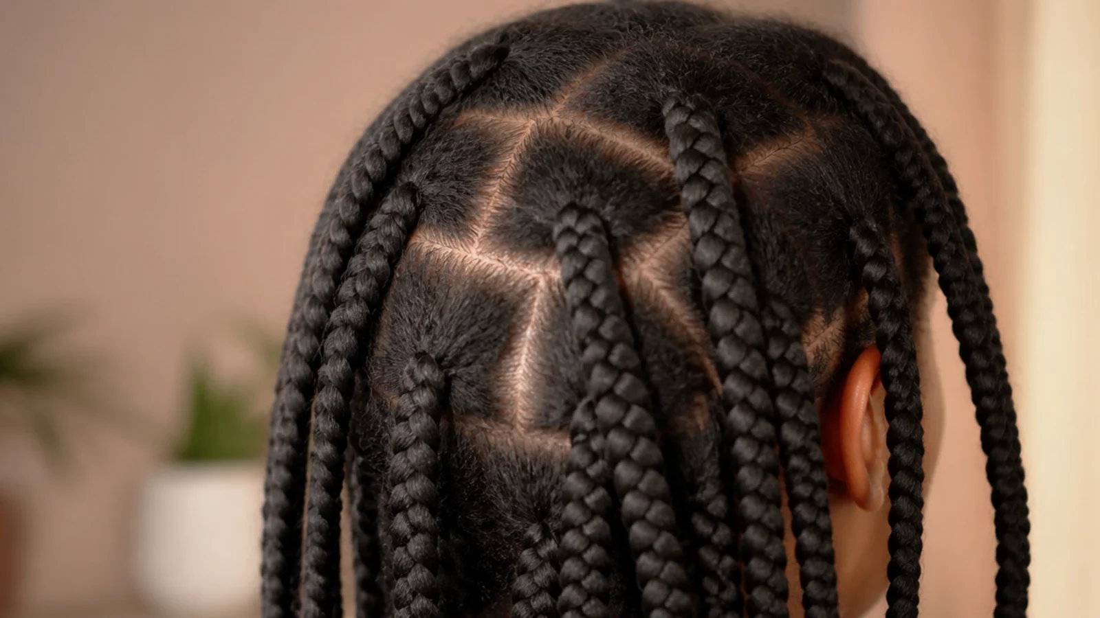 Medium box braids on 4C hair with a clean part and no visible tension at the roots
