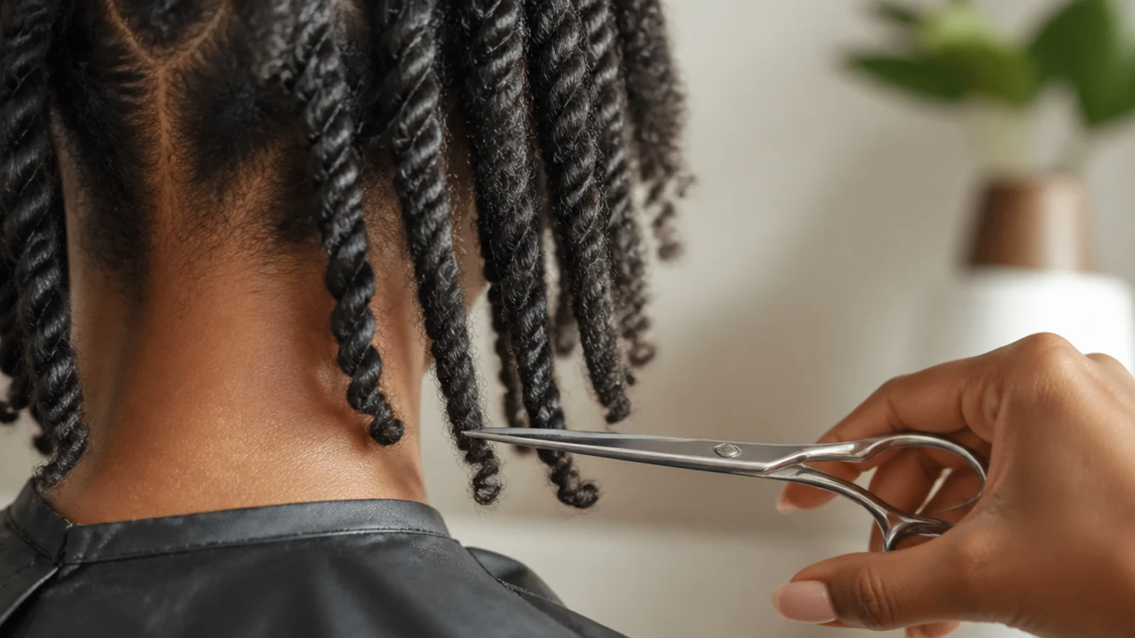 Shears dusting a quarter inch off the ends of stretched 4C two-strand twists