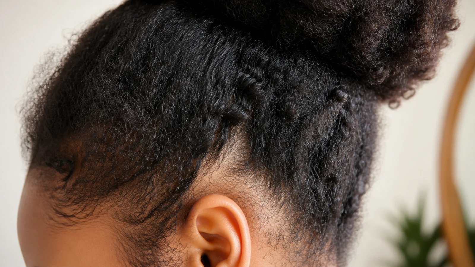 Soft undefined 4C baby hairs at the hairline left unslicked with no gel buildup