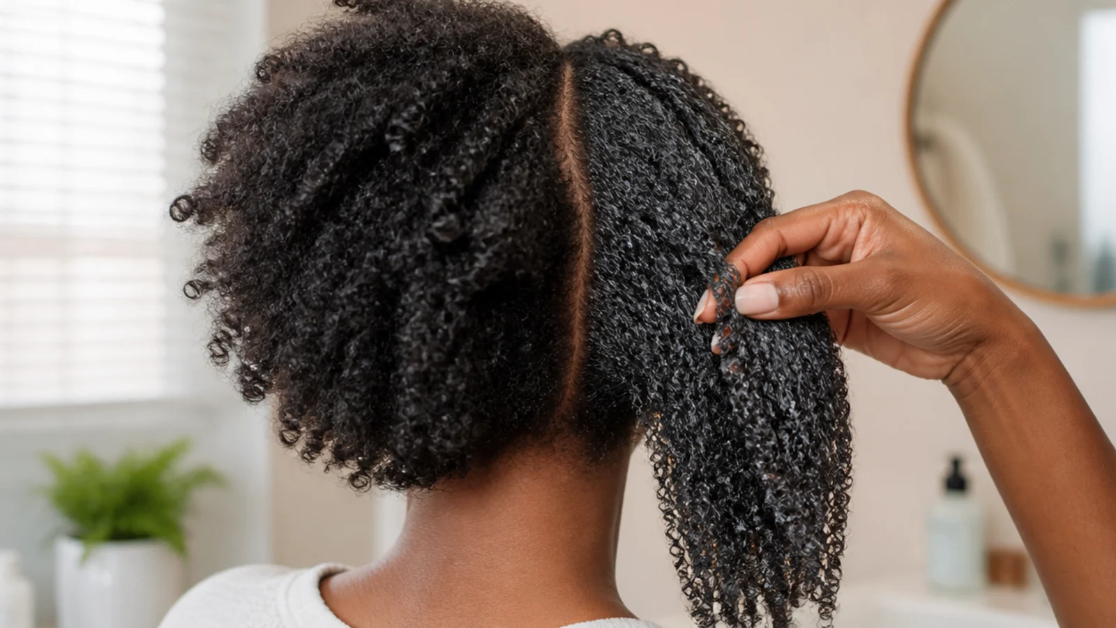 Dry undefined 4C coils beside a moisturized sealed section for a dryness comparison