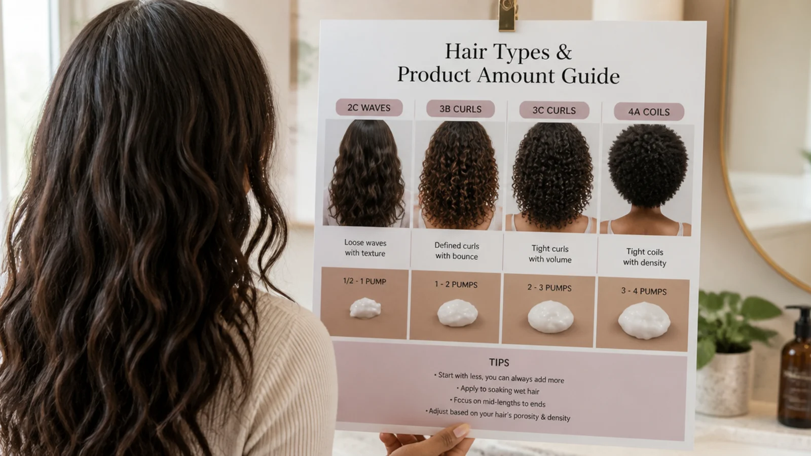 Chart comparing 2C waves, 3B curls, 3C curls and 4A coils with matching product weights