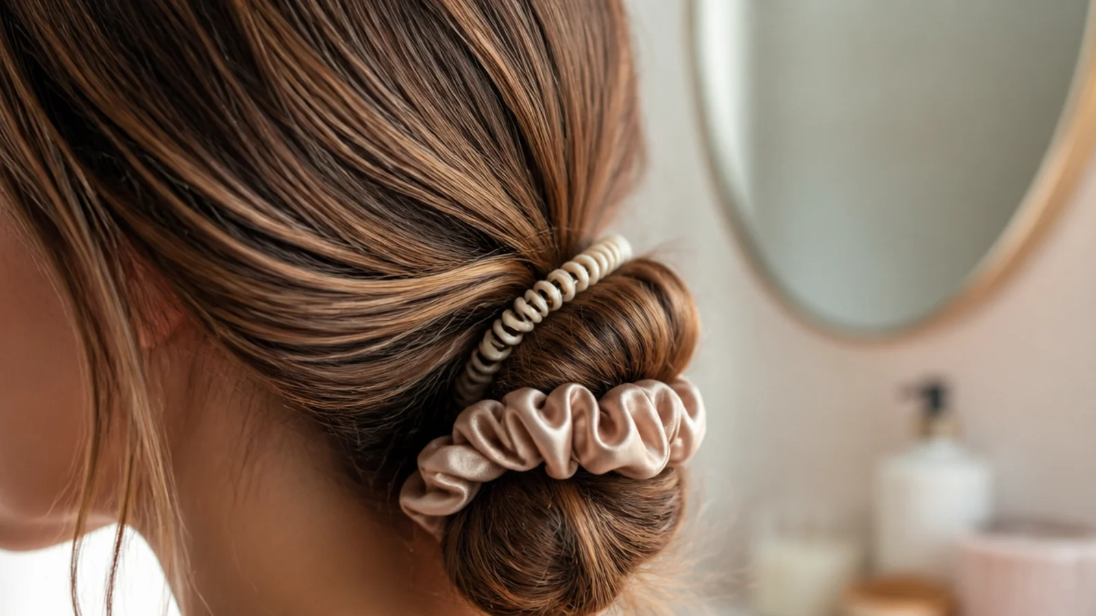 Spiral coil hair ties and satin scrunchies replacing metal-clasped elastic hair bands
