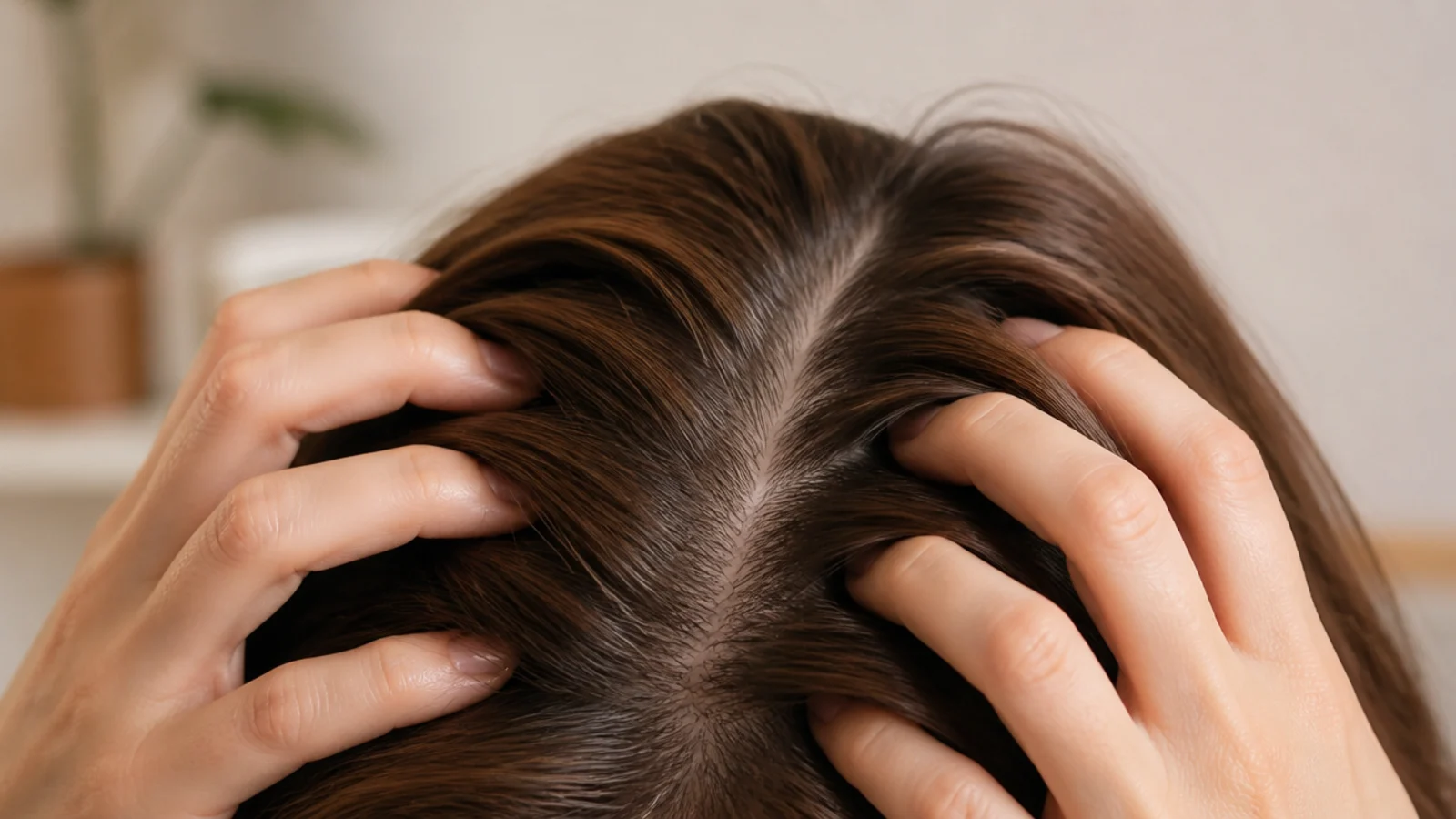 Hands massaging a clean scalp in small circles to support healthy hair growth
