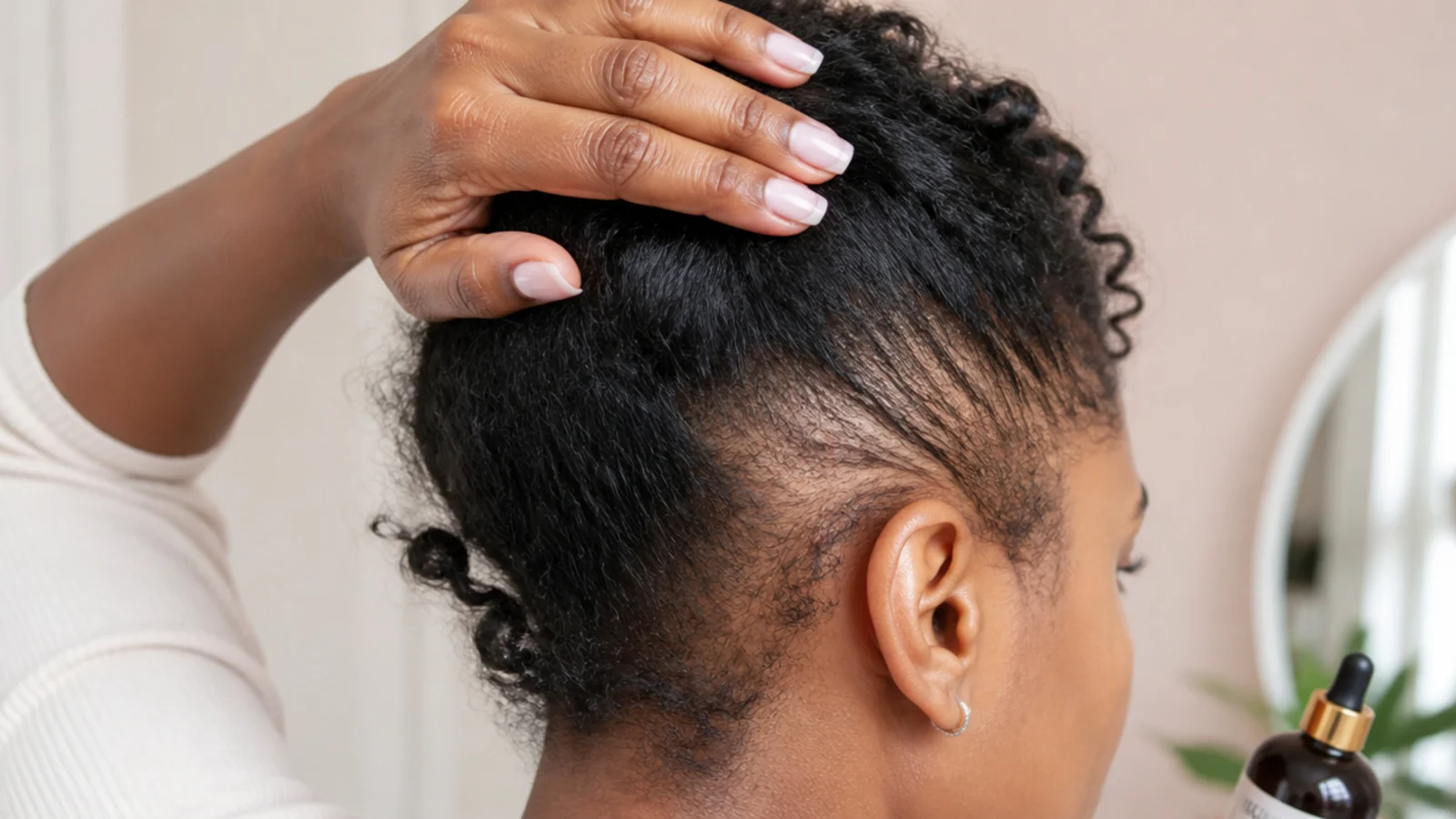 Close up of a thinning hairline on a Black woman showing early traction alopecia warning signs