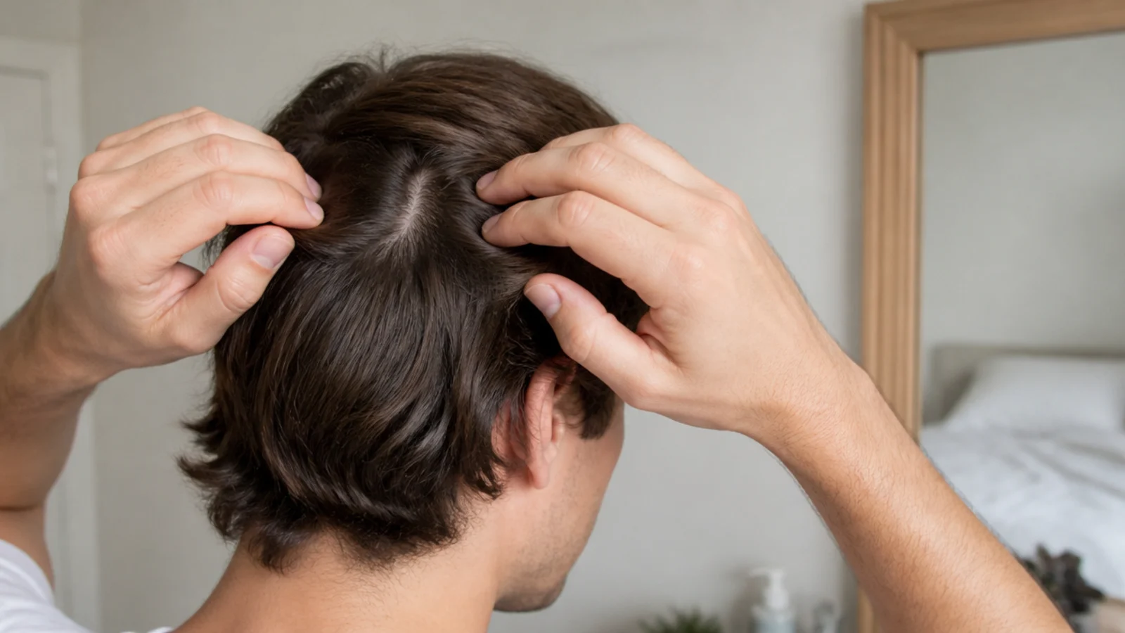 Man in the awkward growing out phase with hair flicking out above the ears at three months