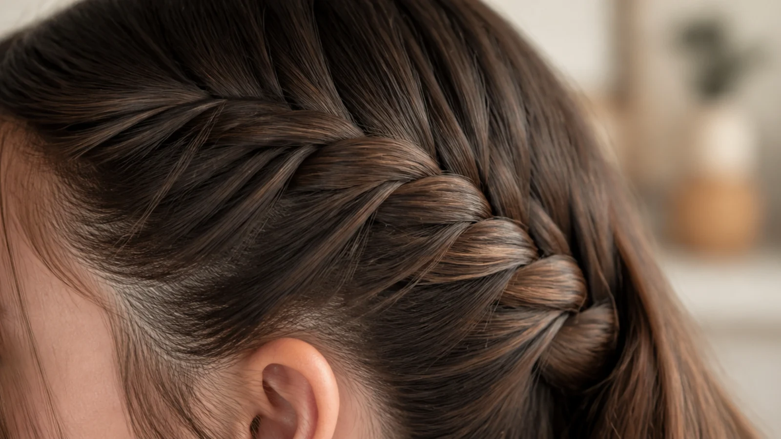 Close-up of a hairline with soft baby hairs and a loose braid showing no tension bumps