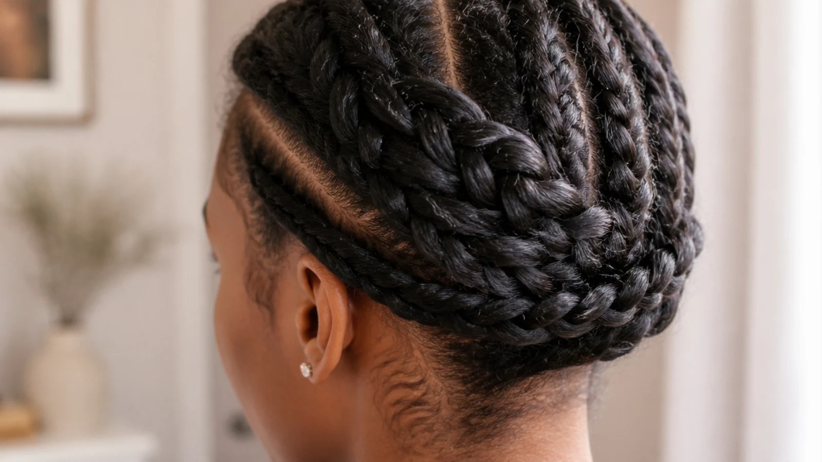 Loose protective braids tucking the ends away to reduce daily hair manipulation