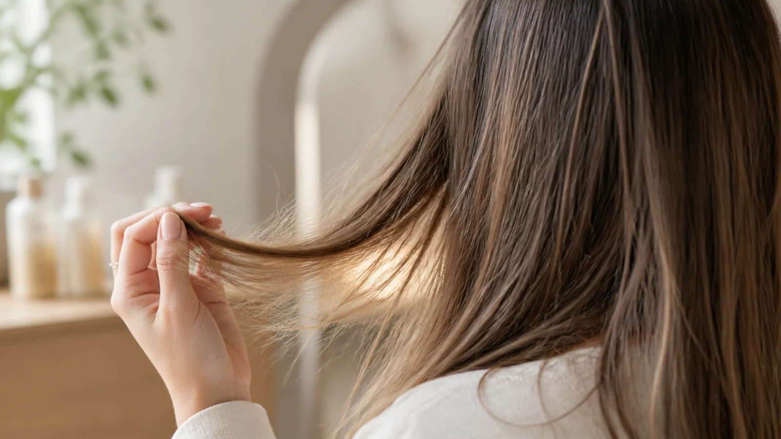 Close up of split ends and thin see-through tapering on the ends of long hair