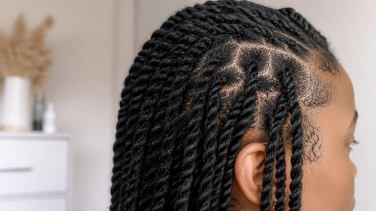 Loose two-strand twists with a soft hairline showing no tension on the edges