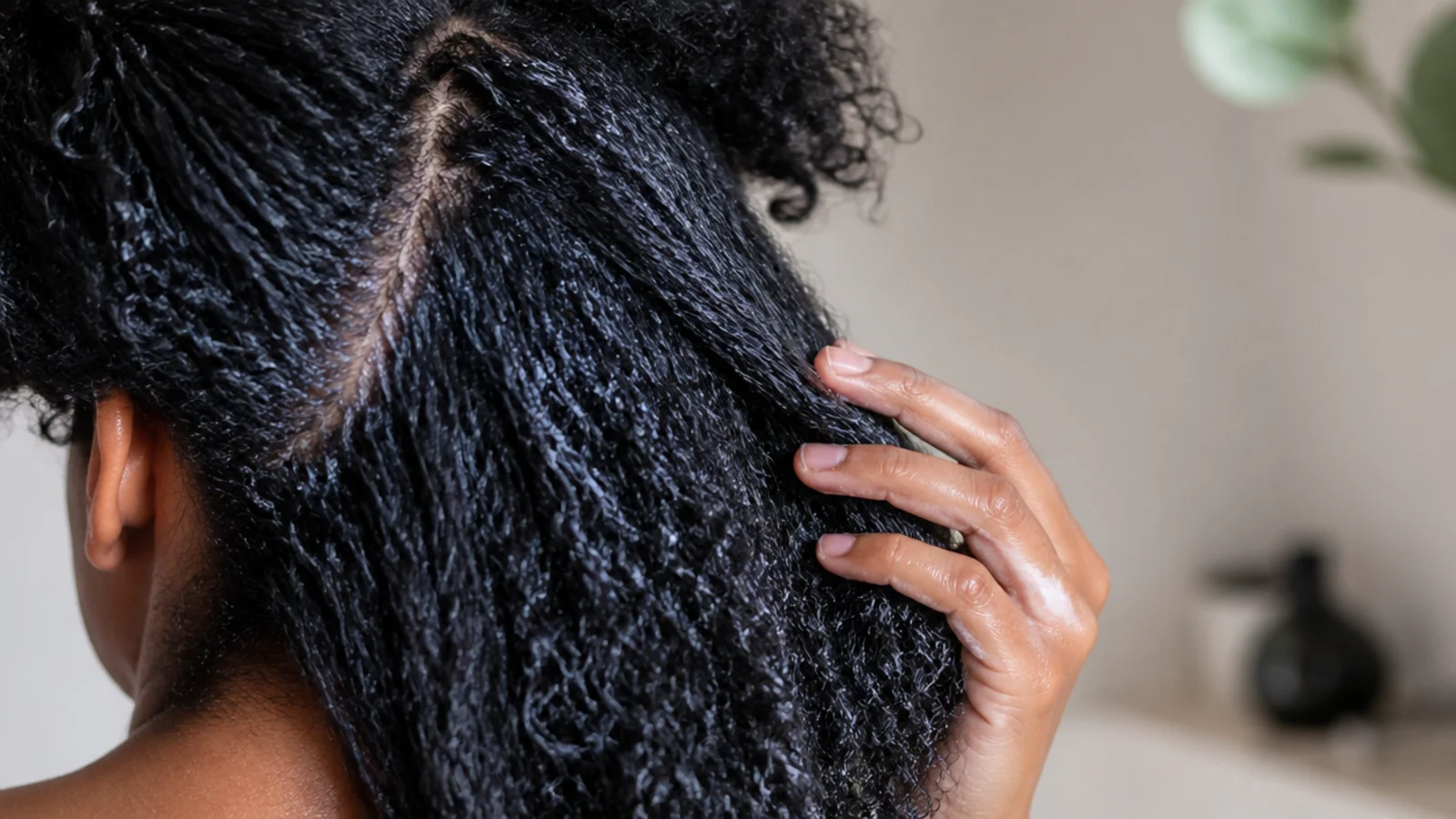 Freshly taken down braids with loose natural hair being conditioned during a rest period