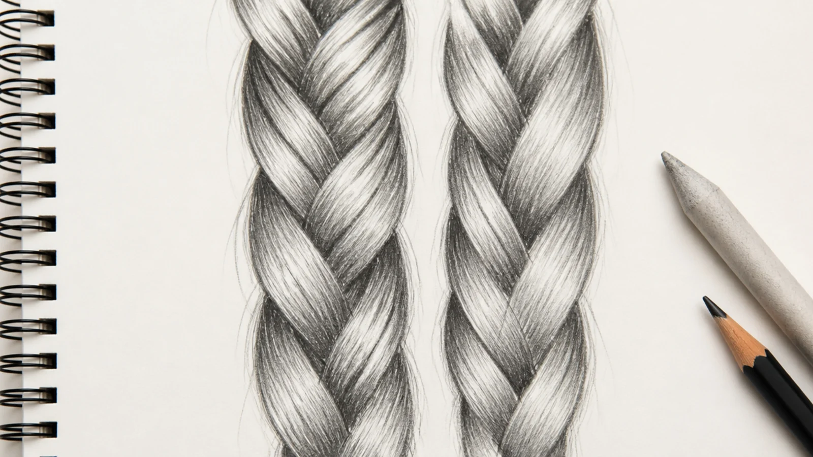 Pencil sketch of two strand twists drawn as interlocking chevron shapes down each section