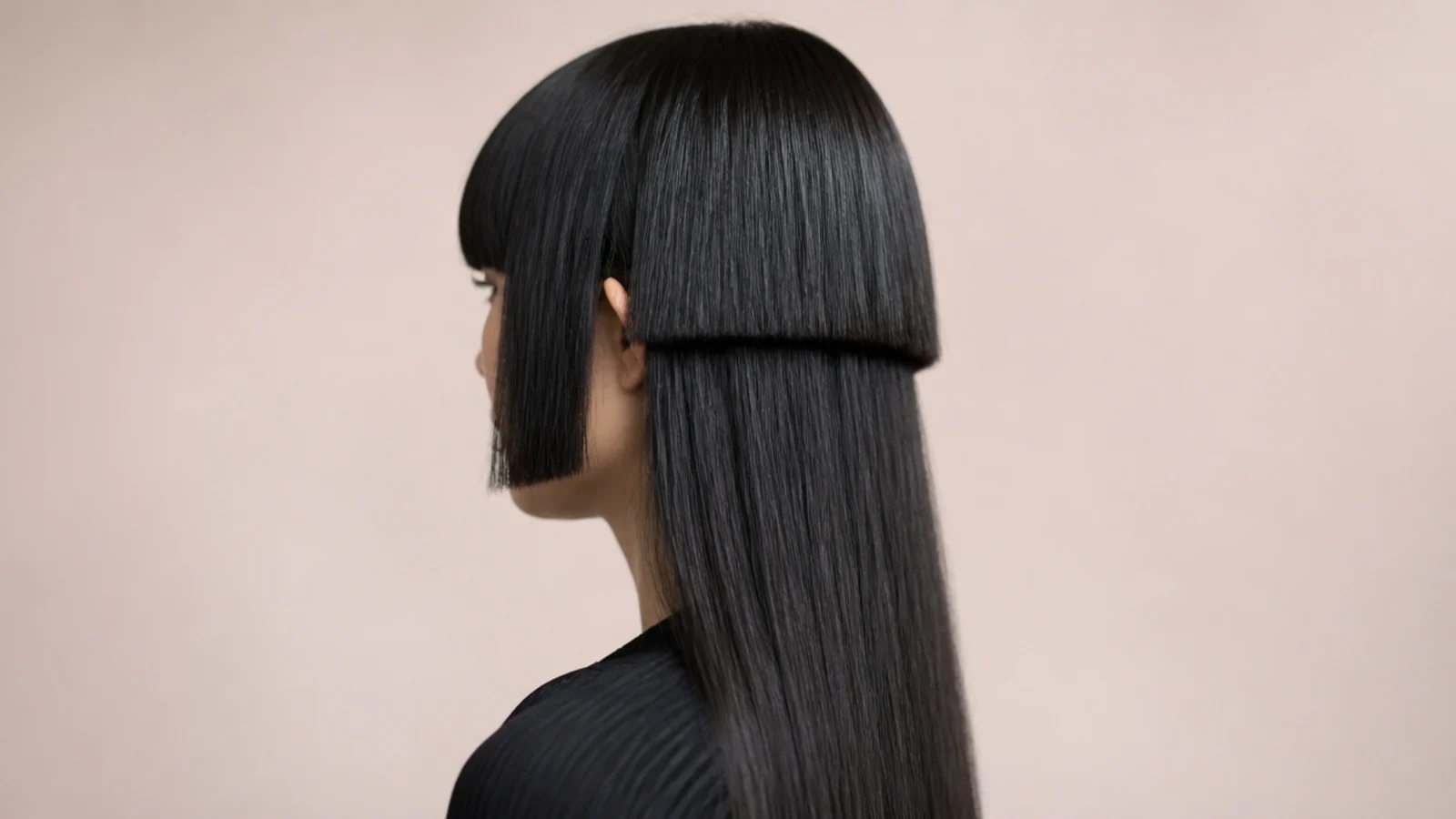 Hime cut jellyfish haircut with blunt cheekbone side panels straight bangs and long black lengths