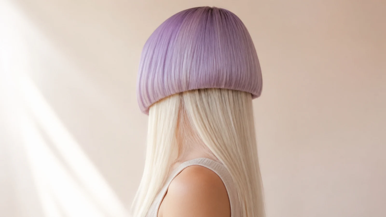 Pastel lavender bell jellyfish haircut over long platinum blonde disconnected lengths