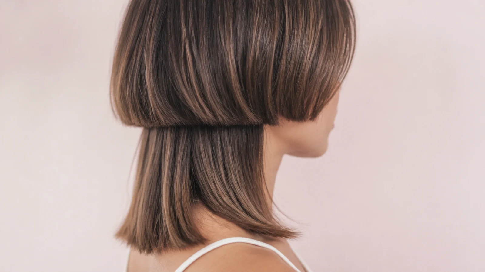 Low commitment jellyfish haircut with a chin length bell over collarbone length disconnected hair