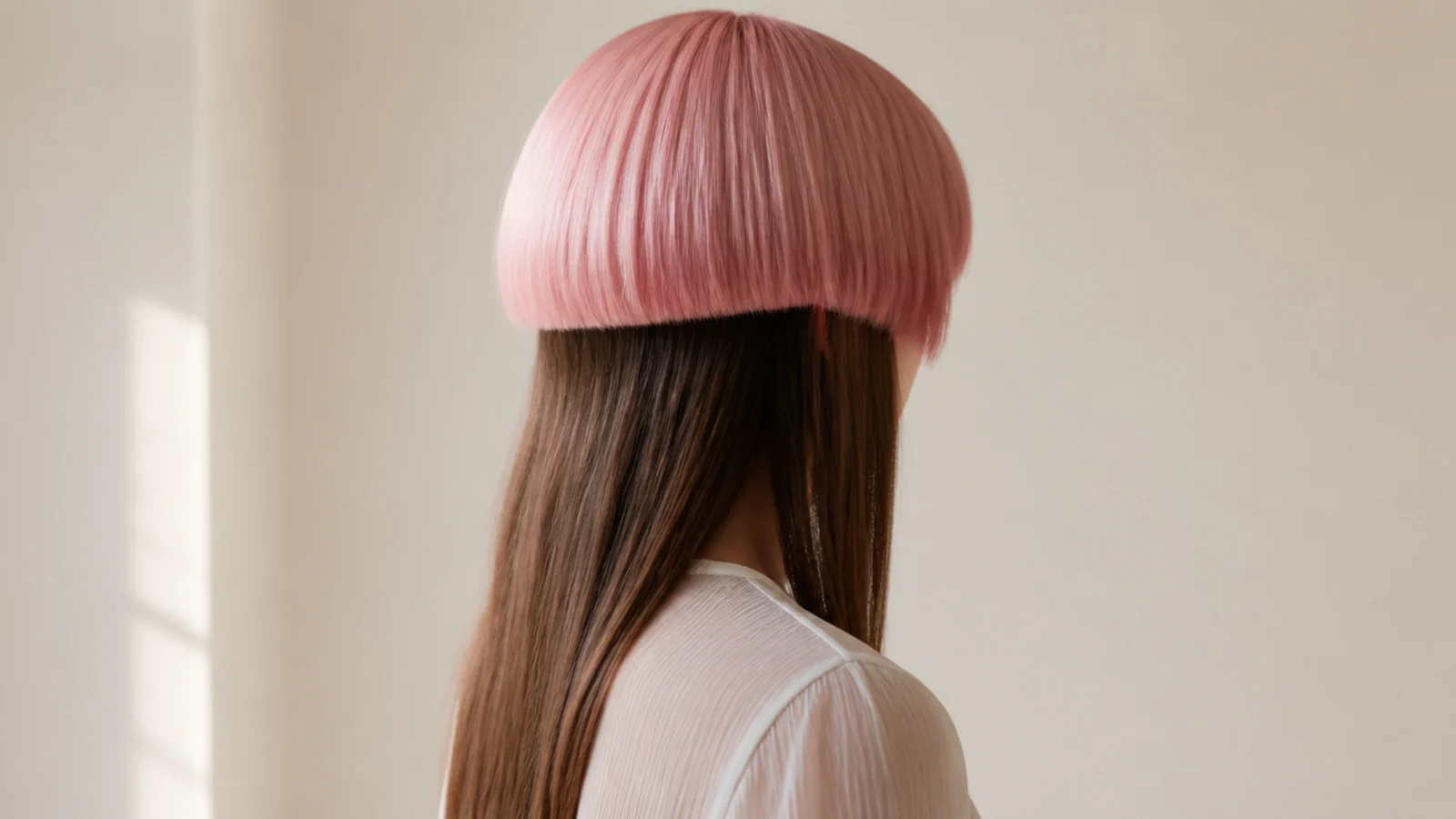 Colored jellyfish haircut with a bubblegum pink bell over natural brown long tentacle lengths